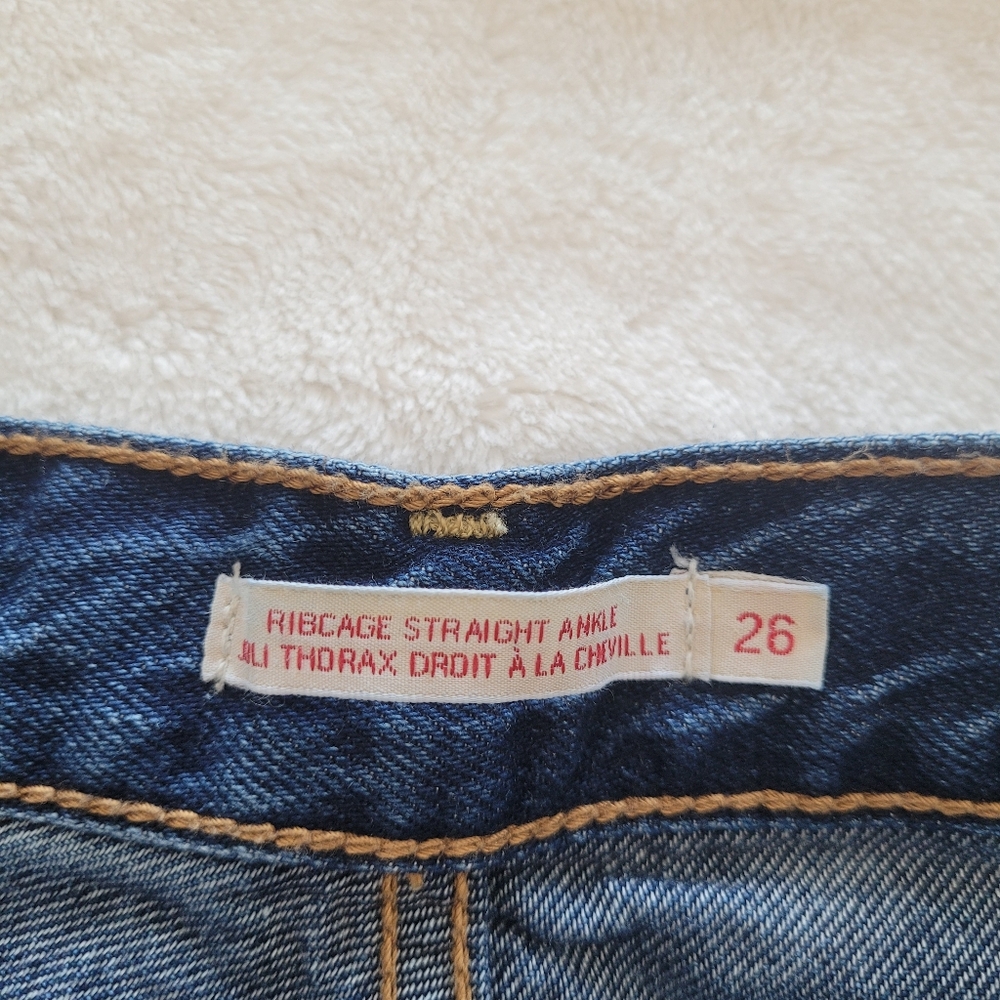 Levis Ribcage Straight Ankle Dark Blue Jeans Denim Size 26 (L27) Frayed Hem - Picture 7 of 9